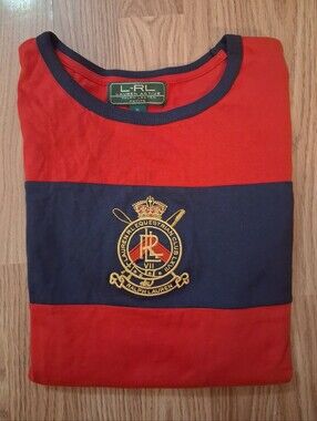 LAUREN RALPH LAUREN ACTIVE striped shirt.  Womens. Size Petite/Large. Red & Blue